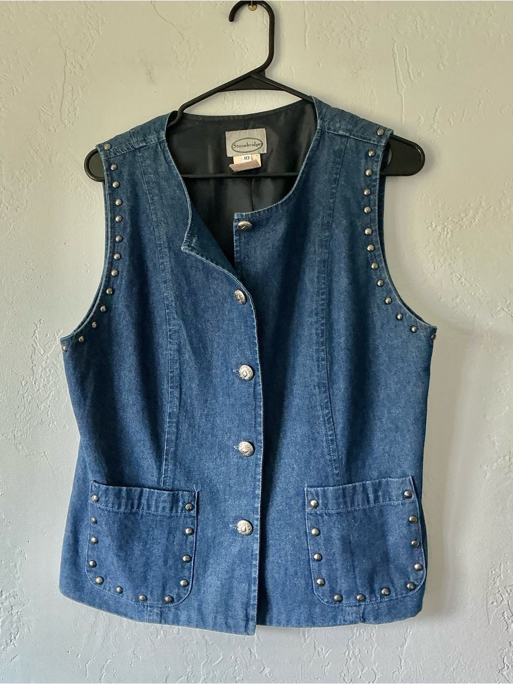 Stonebridge Vintage Dark Blue Denim Studded Vest